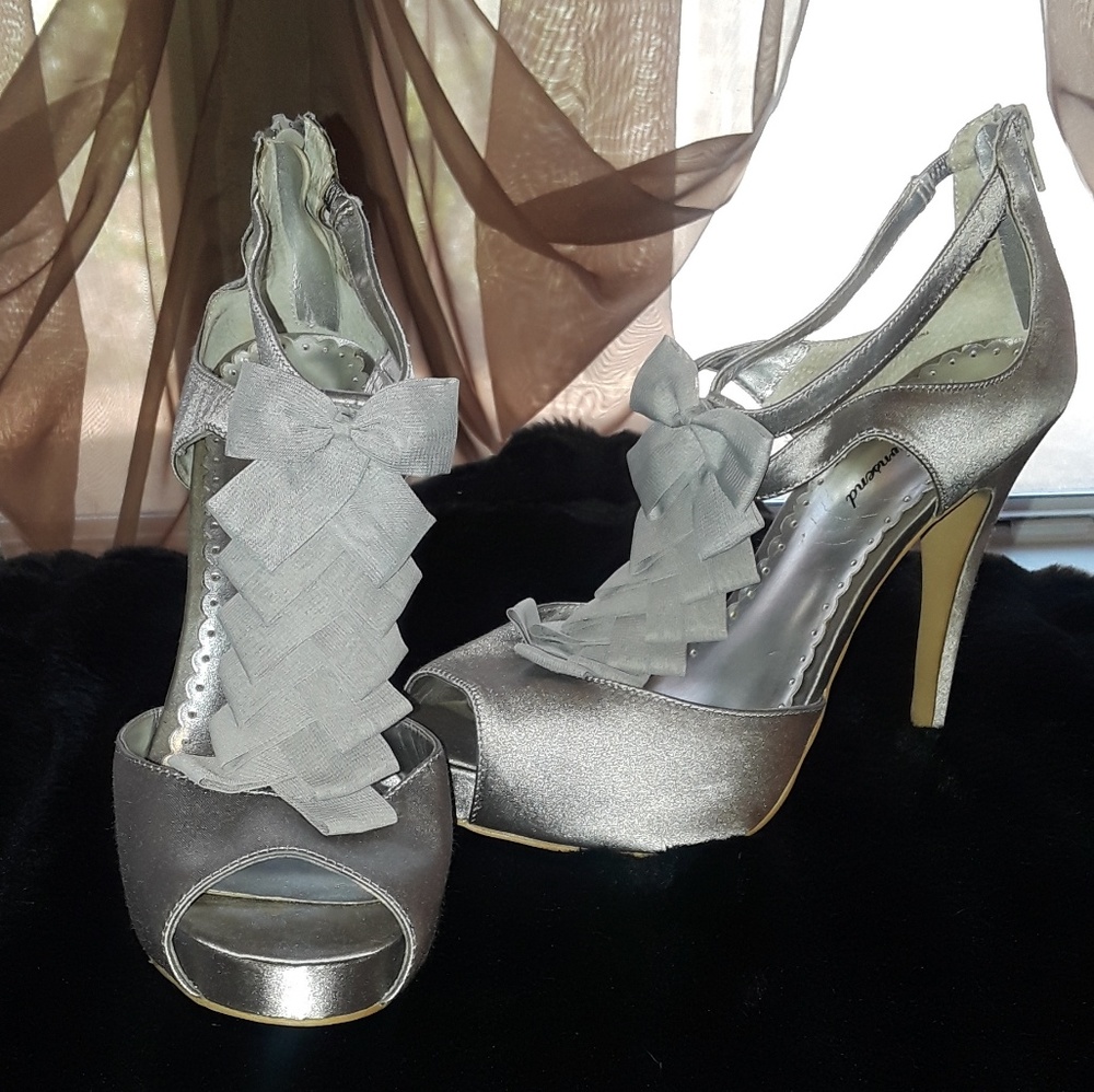 Lulu Townsend Silver Satin Shoes